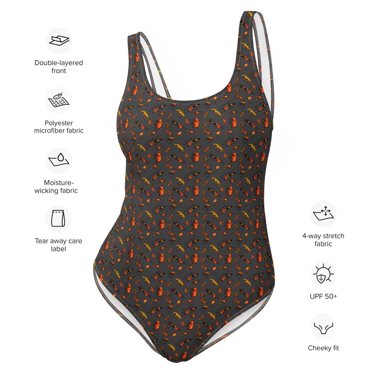 African Bushman & Wildlife One-Piece Swimsuit - Gray