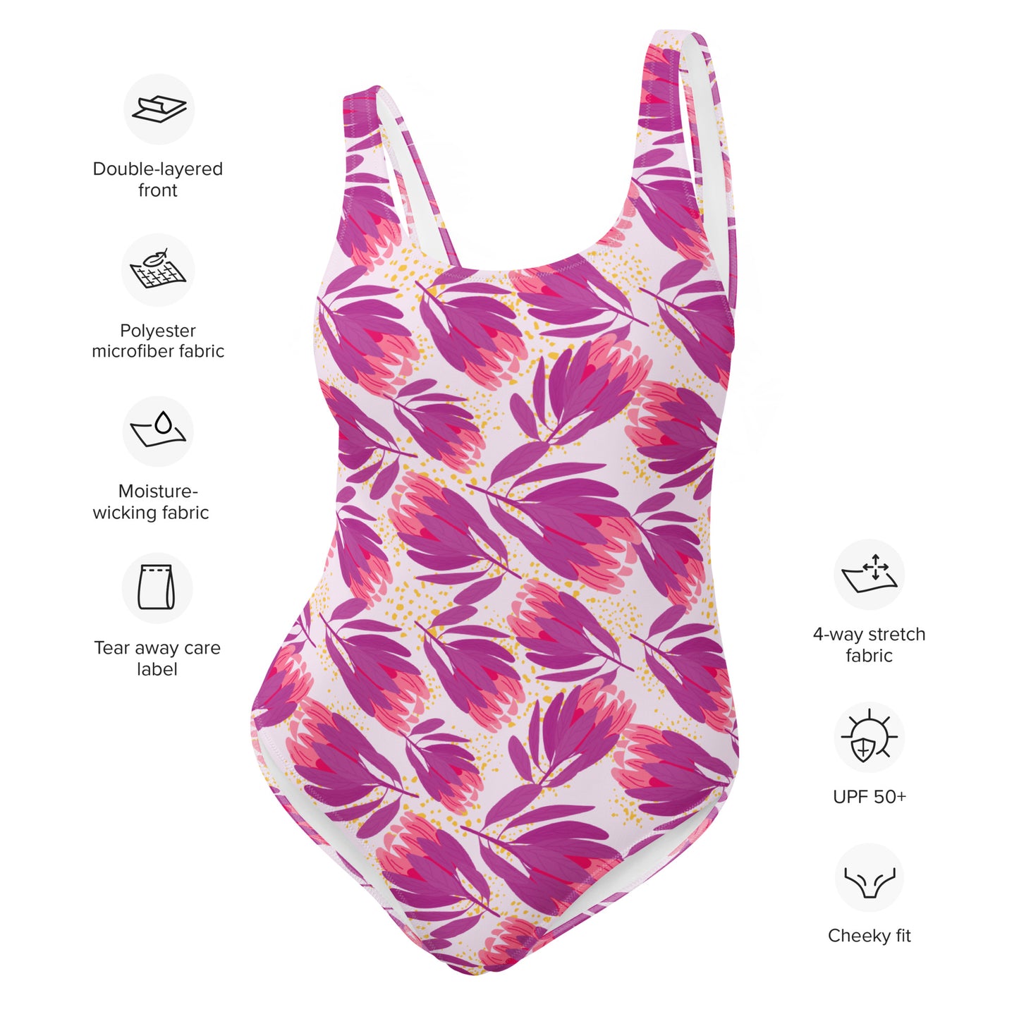 Protea in Pink One-Piece Swimsuit