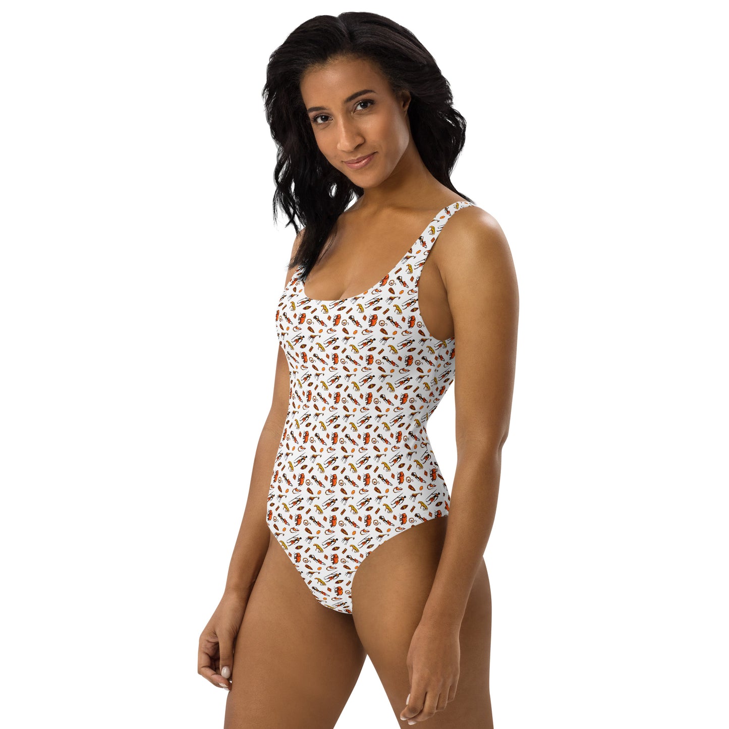 African Bushman & Wildlife One-Piece Swimsuit - White