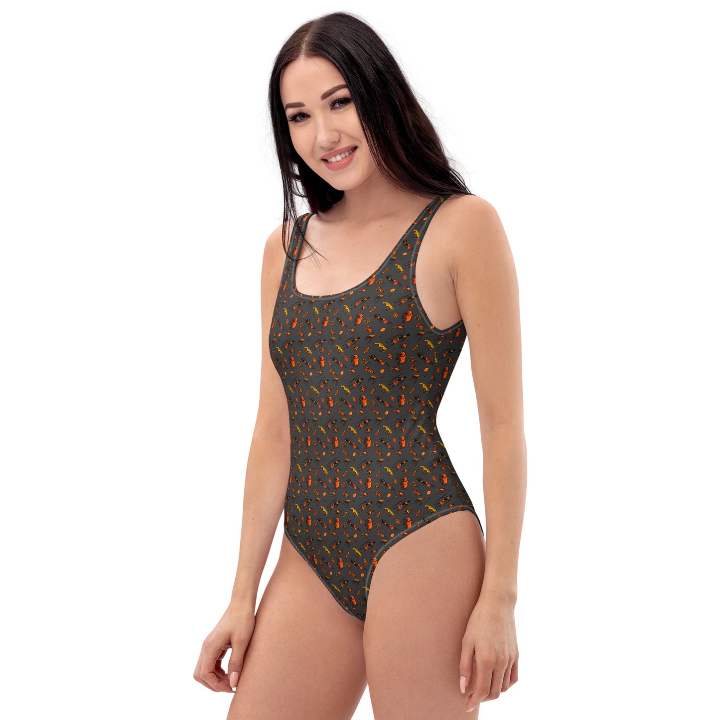 African Bushman & Wildlife One-Piece Swimsuit - Gray