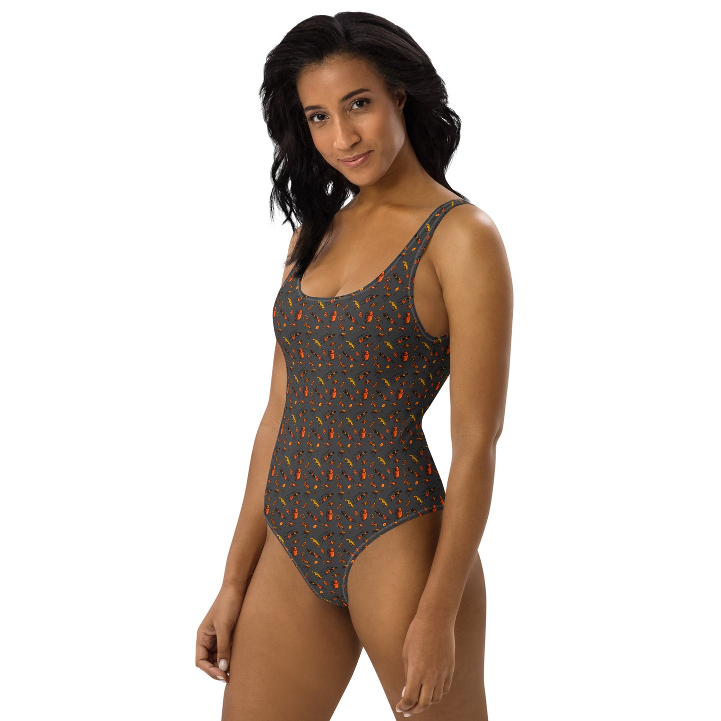 African Bushman & Wildlife One-Piece Swimsuit - Gray