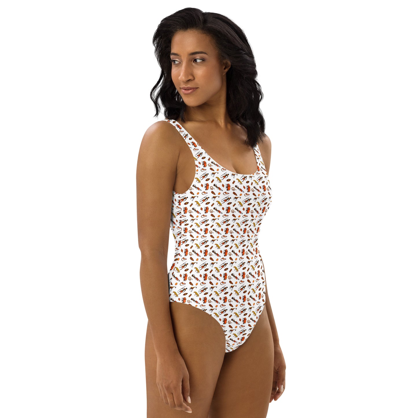 African Bushman & Wildlife One-Piece Swimsuit - White