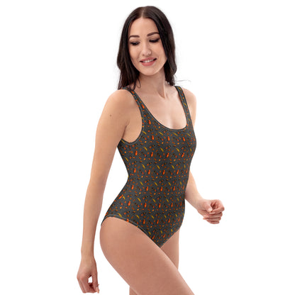 African Bushman & Wildlife One-Piece Swimsuit - Gray