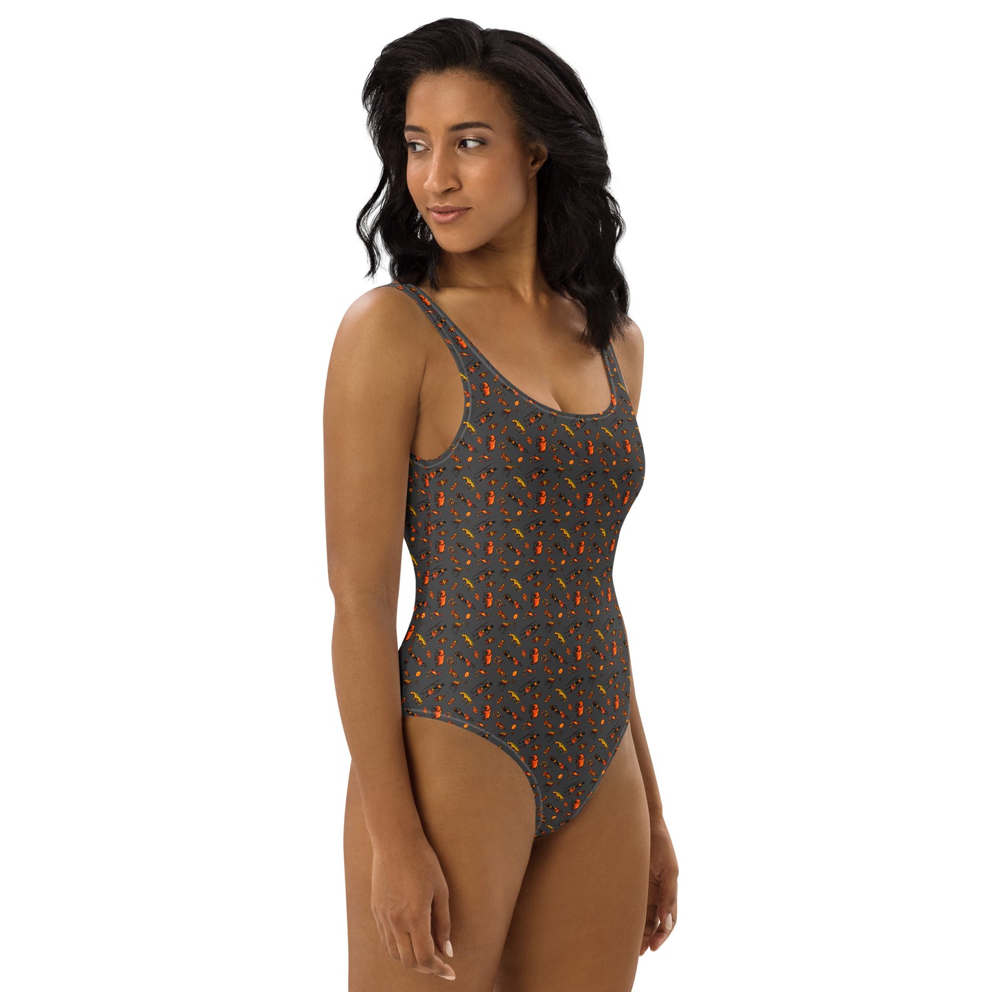 African Bushman & Wildlife One-Piece Swimsuit - Gray