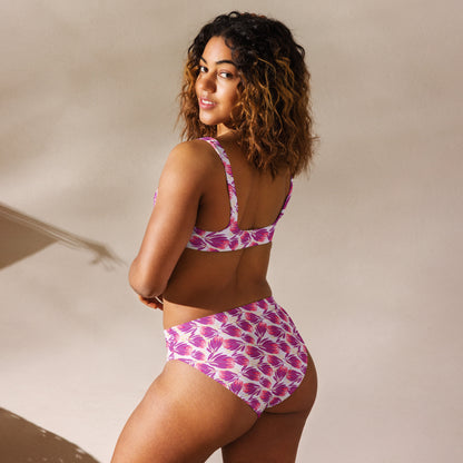 Protea in Pink Recycled high-waisted bikini