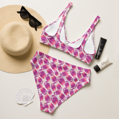 Protea in Pink Recycled high-waisted bikini