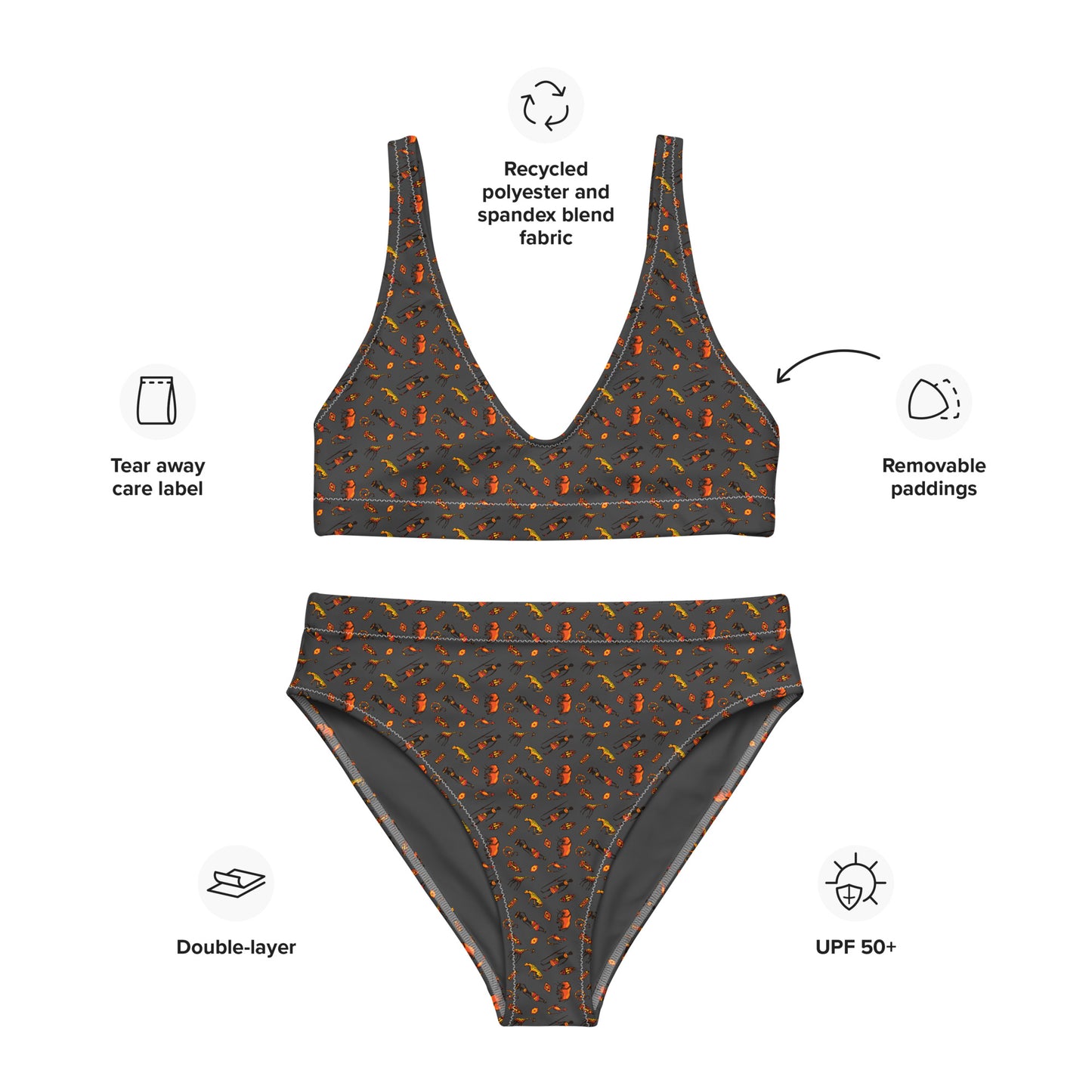 African Bushman & Wildlife Recycled high-waisted bikini