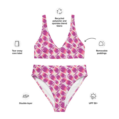 Protea in Pink Recycled high-waisted bikini