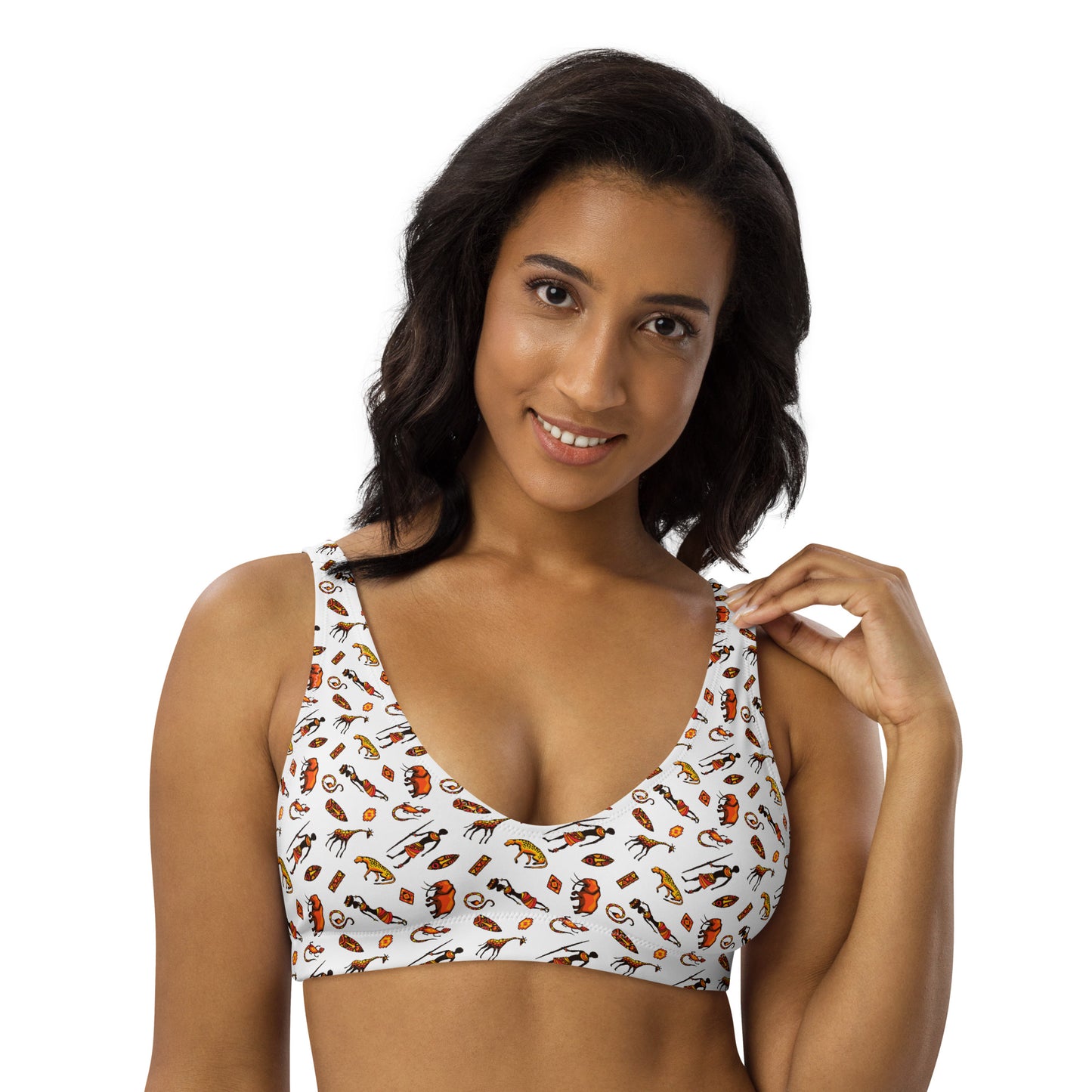 African Bushman & Wildlife Recycled padded bikini top