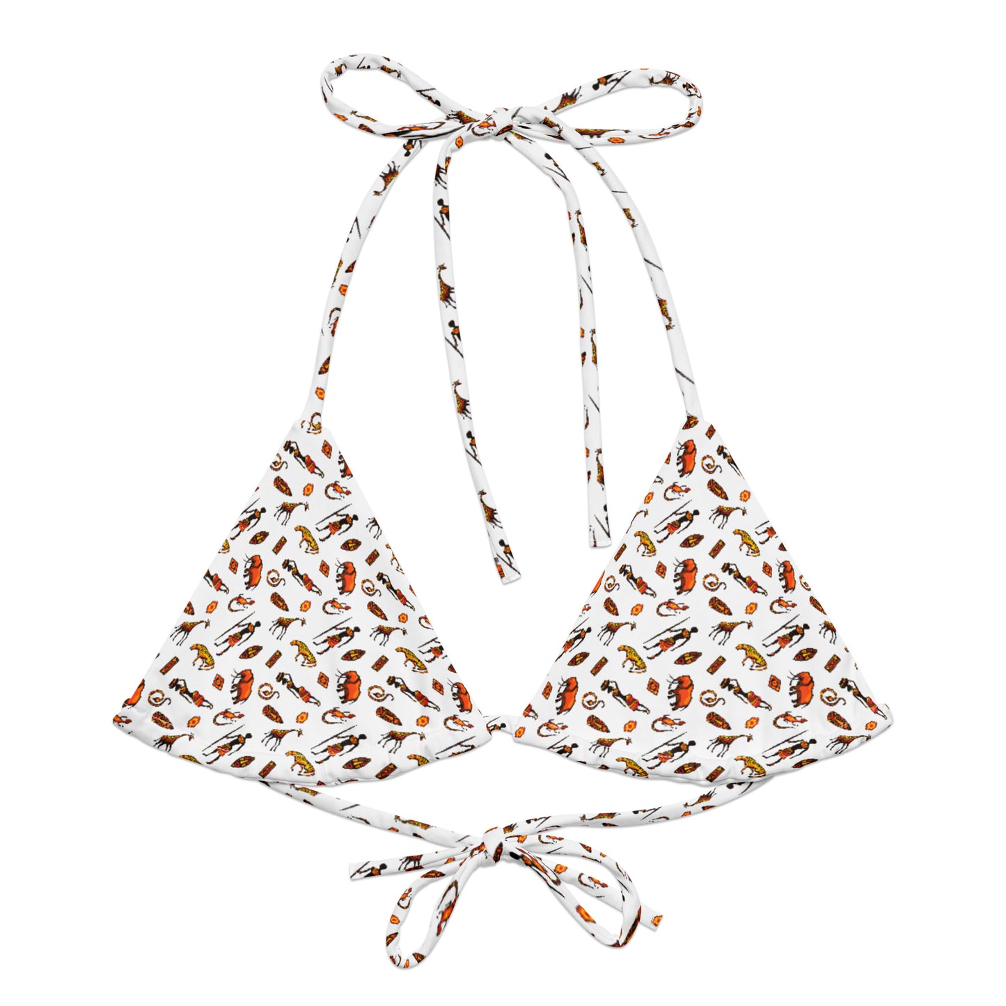 African Bushman & Wildlife recycled string bikini top