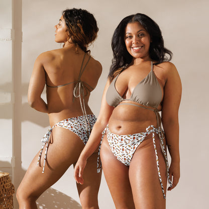 African Bushman & Wildlife recycled string bikini bottom - White