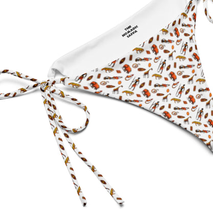 African Bushman & Wildlife recycled string bikini bottom - White