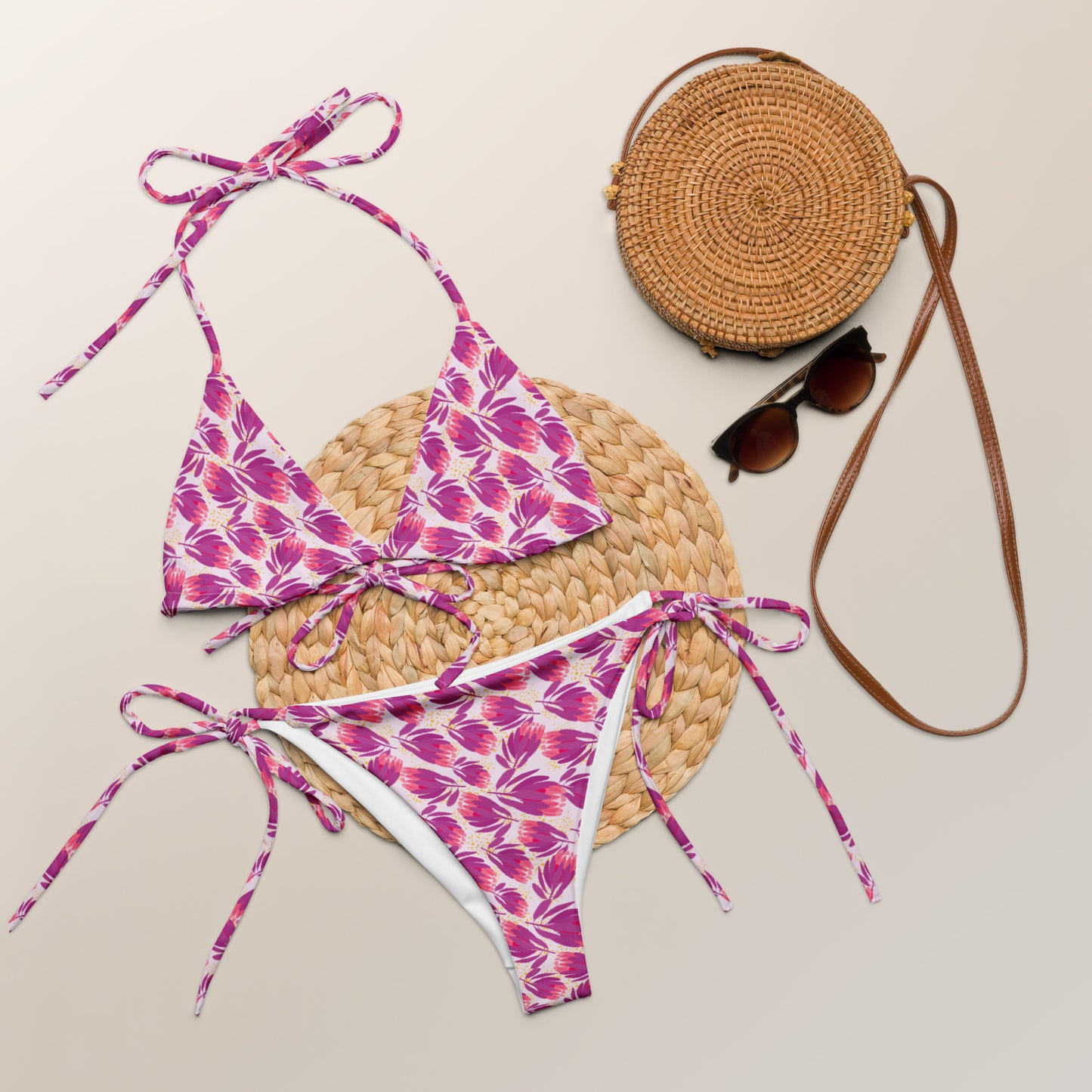 Protea in Pink recycled string bikini