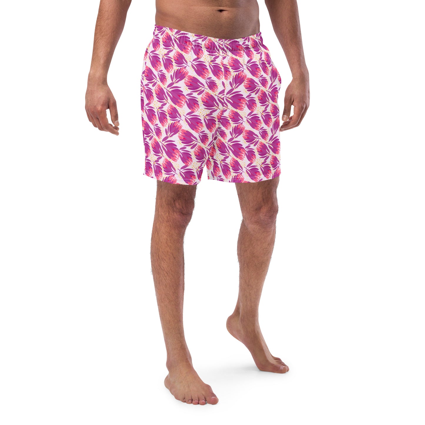 Protea in Pink Men's swim trunks