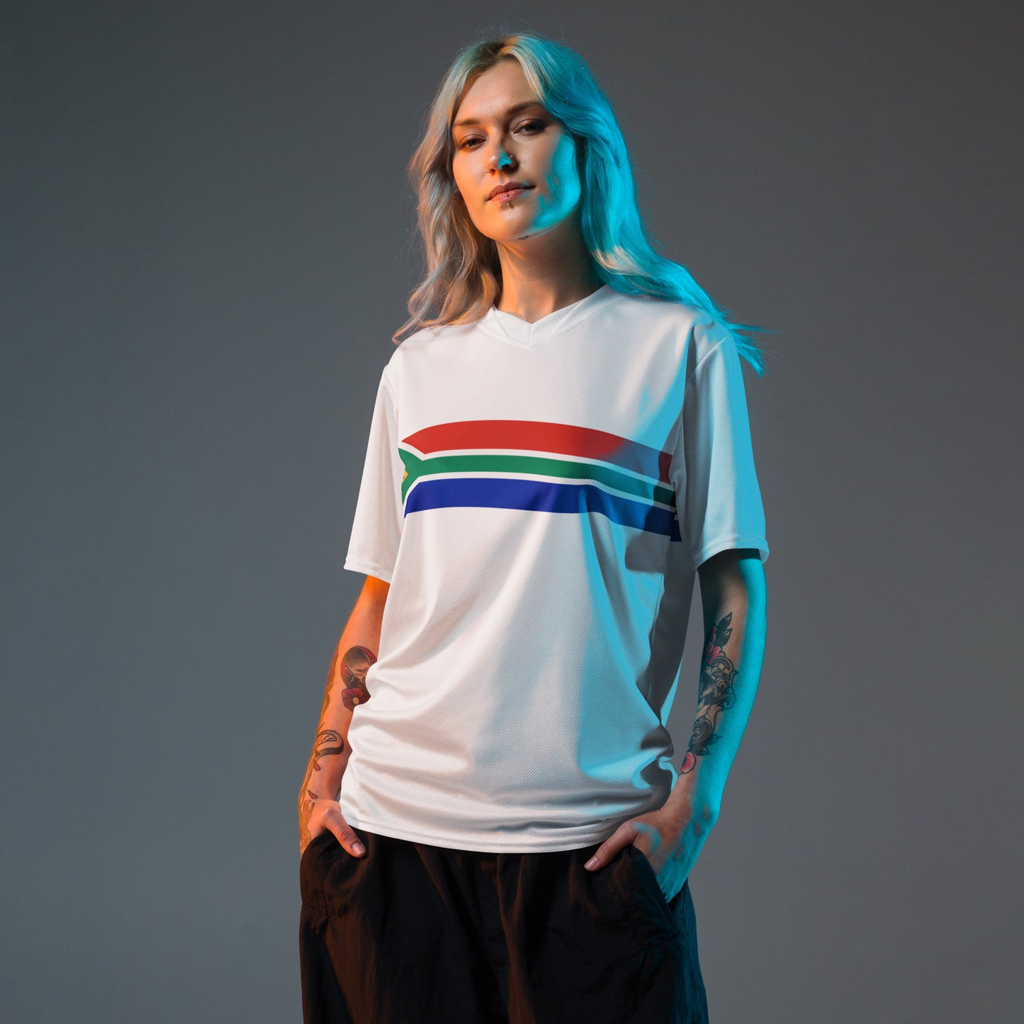 South African Flag Recycled Women's UPF50+ sports jersey - White