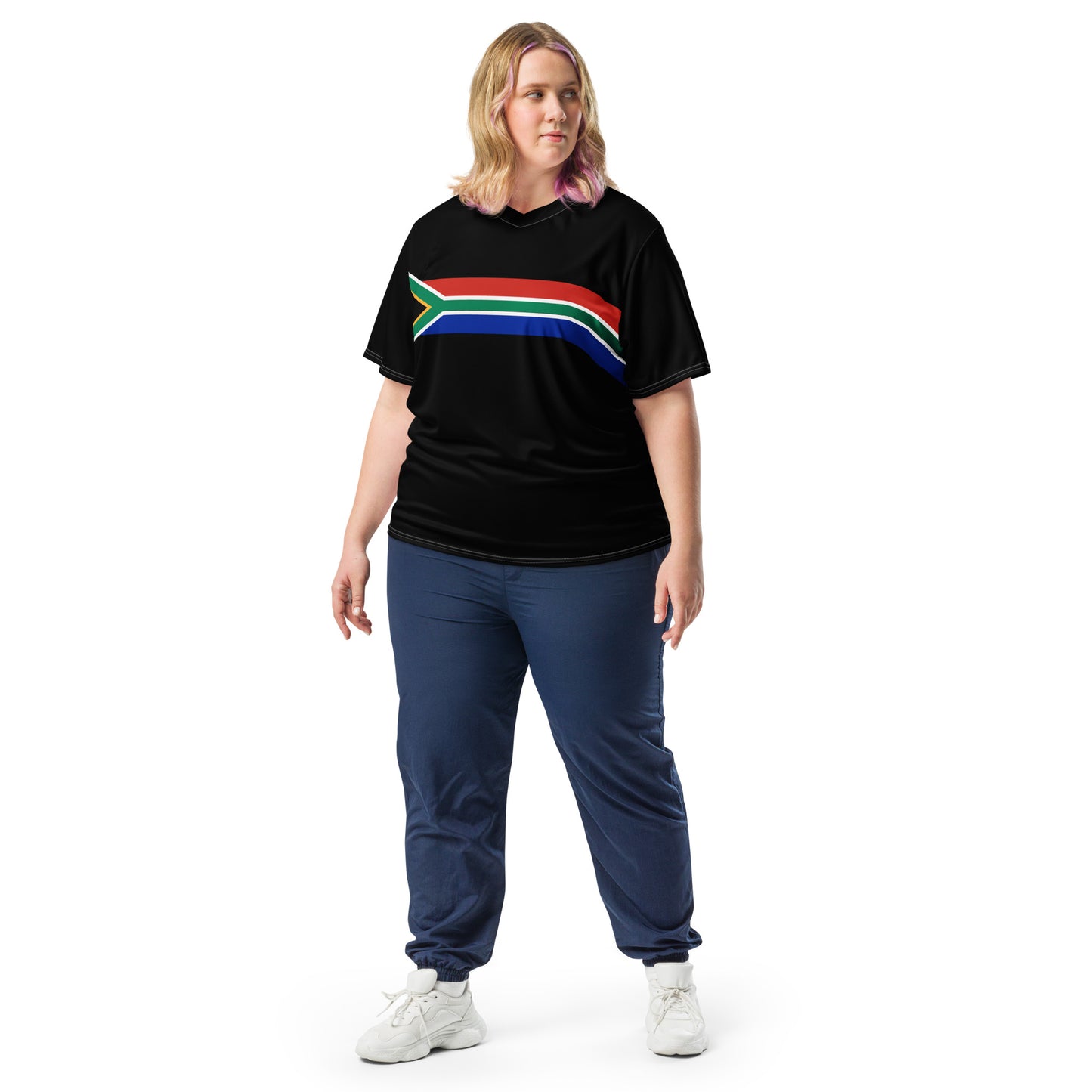 South African Flag Recycled Women's UPF50+ sports jersey - Black