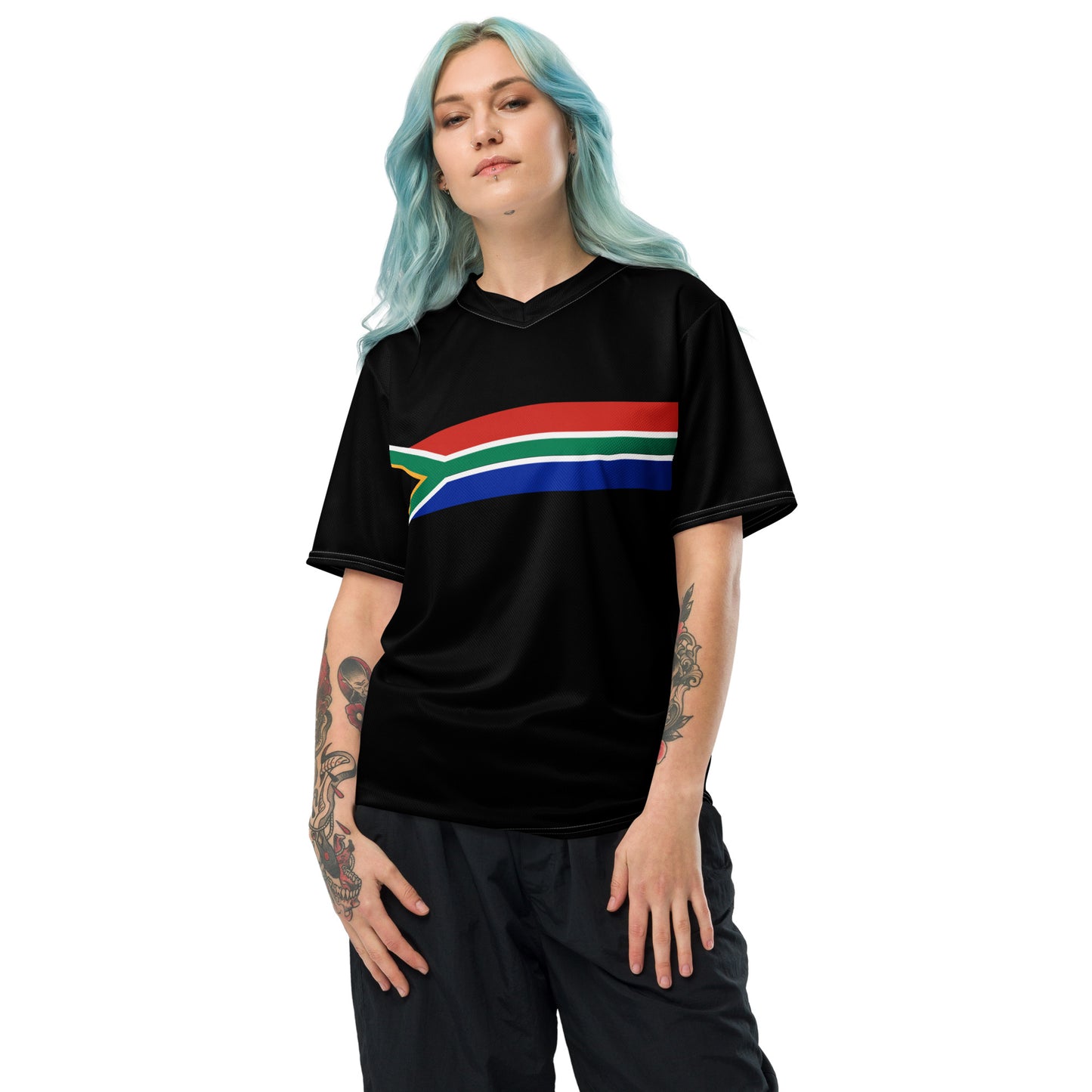 South African Flag Recycled Women's UPF50+ sports jersey - Black