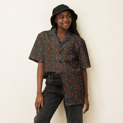 African Bushman & Wildlife Unisex button shirt - Gray