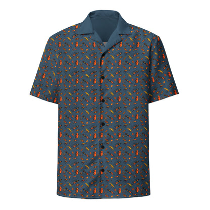 African Bushman & Wildlife Unisex button shirt - Blue