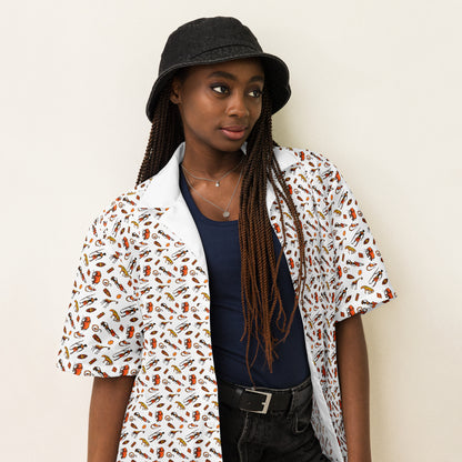 African Bushman & Wildlife Unisex button shirt - White