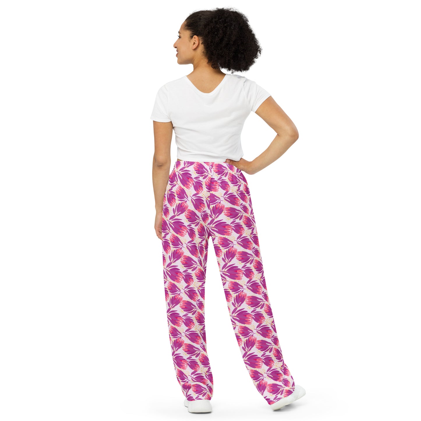 Protea in Pink unisex wide-leg pajama pants