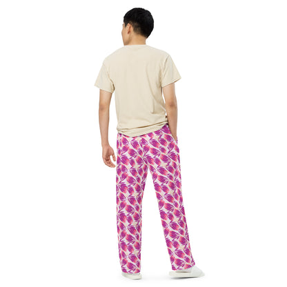 Protea in Pink unisex wide-leg pajama pants