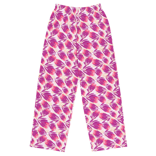 Protea in Pink unisex wide-leg pajama pants