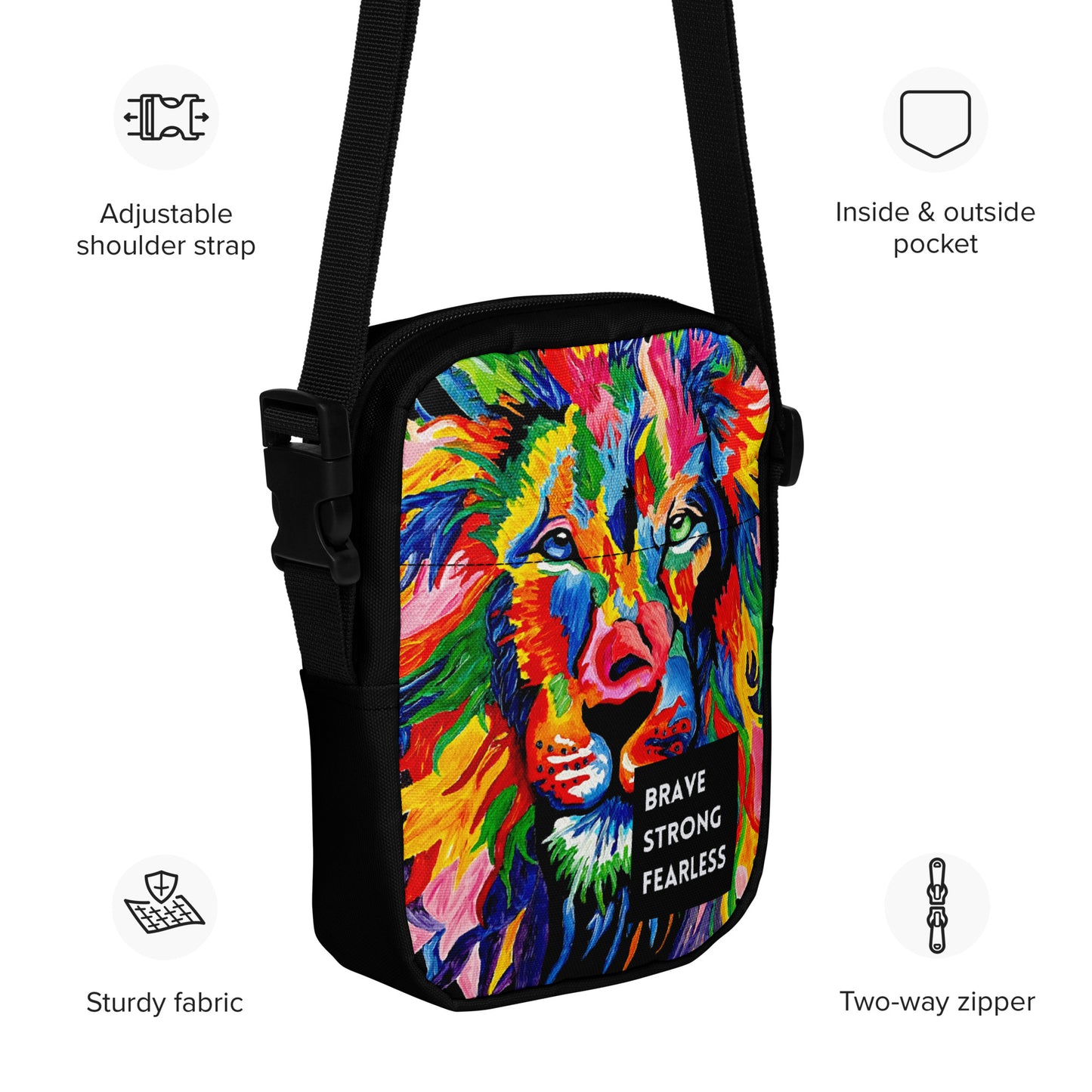 Brave Strong Fearless Lion Utility crossbody bag