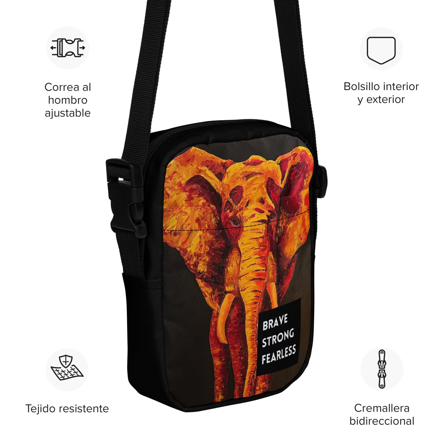 Elephant in Orange Utility crossbody bag