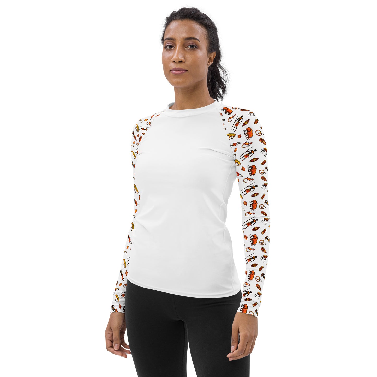 African Bushman & Wildlife Women's Rash Guard - Sleeves/White