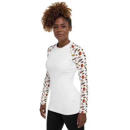 African Bushman & Wildlife Women's Rash Guard - Sleeves/White