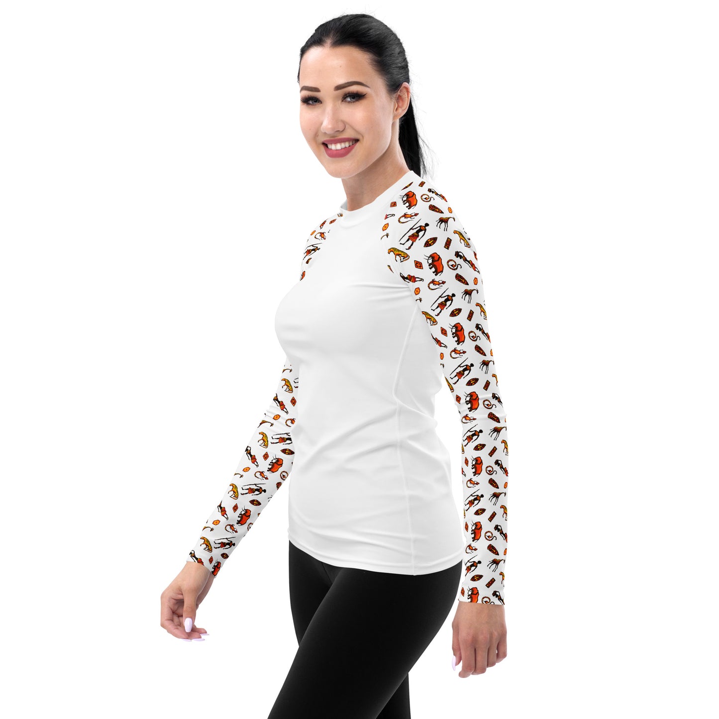 African Bushman & Wildlife Women's Rash Guard - Sleeves/White