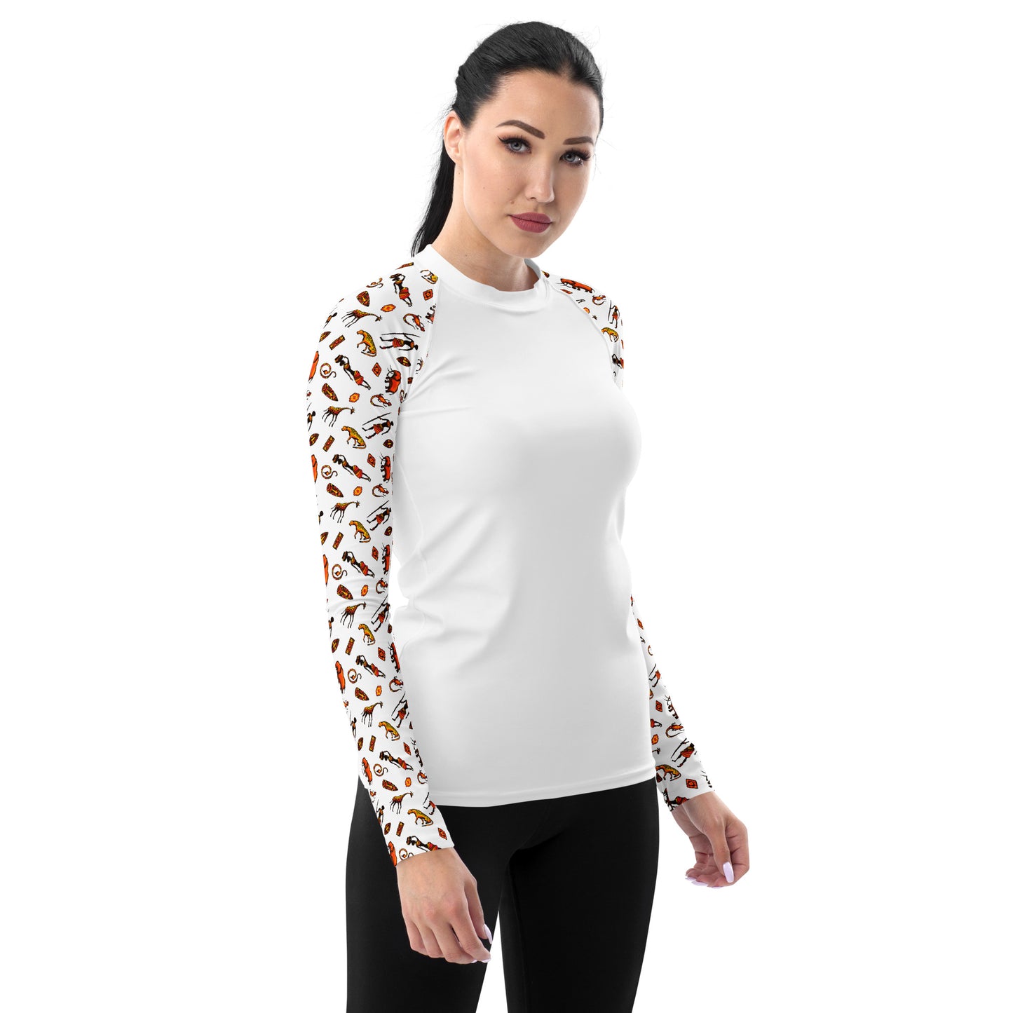 African Bushman & Wildlife Women's Rash Guard - Sleeves/White