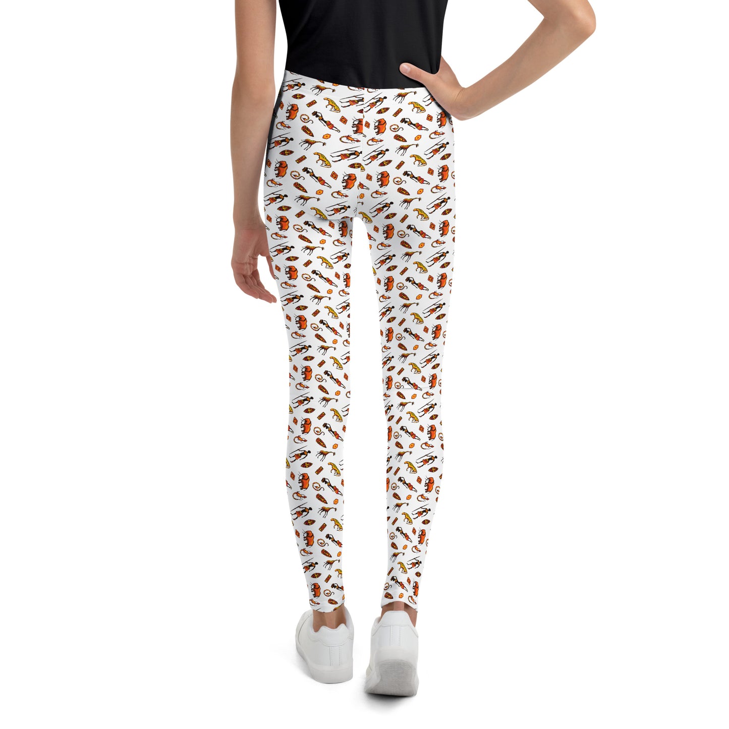 African Bushman & Wildlife Youth Leggings - White