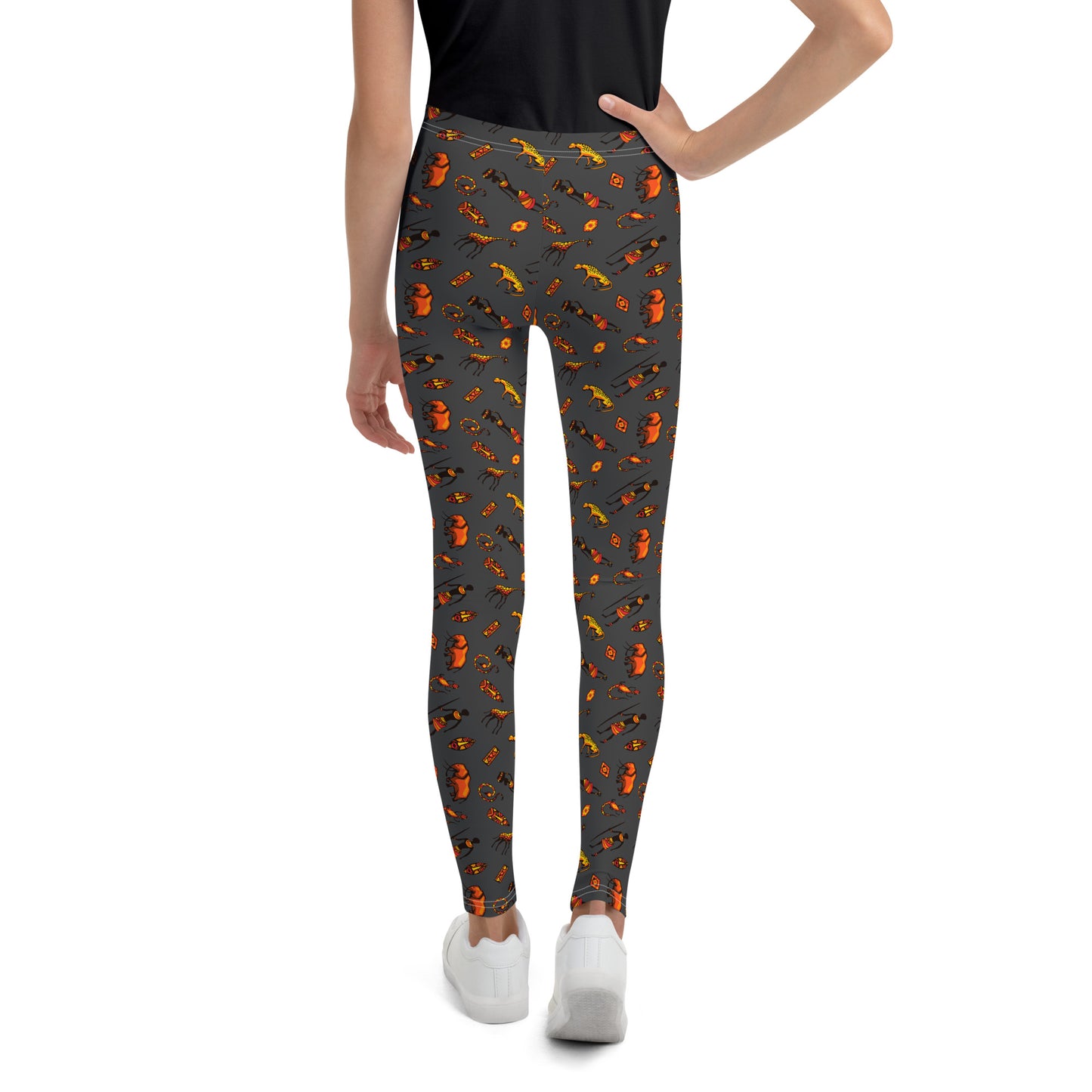 African Bushman & Wildlife Youth Leggings - Gray