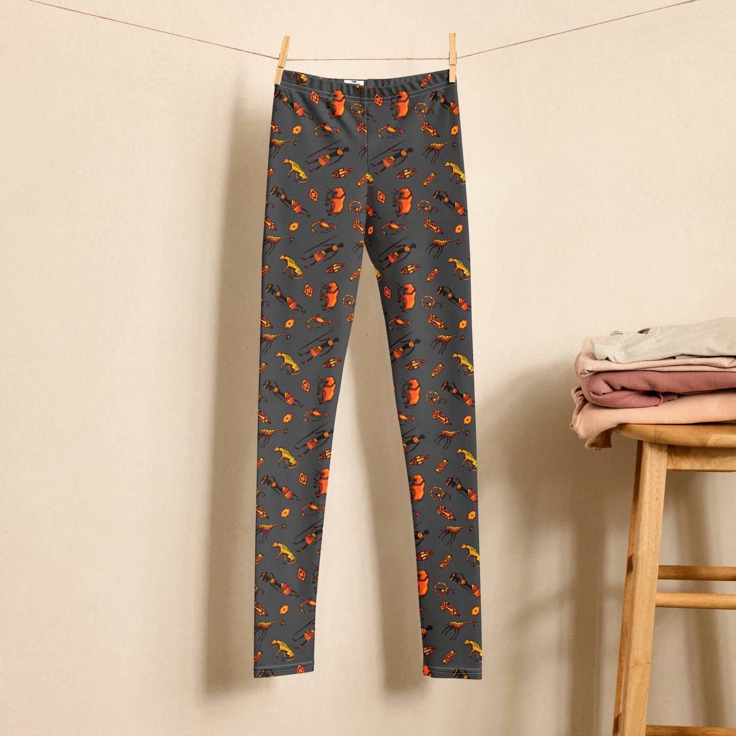 African Bushman & Wildlife Youth Leggings - Gray