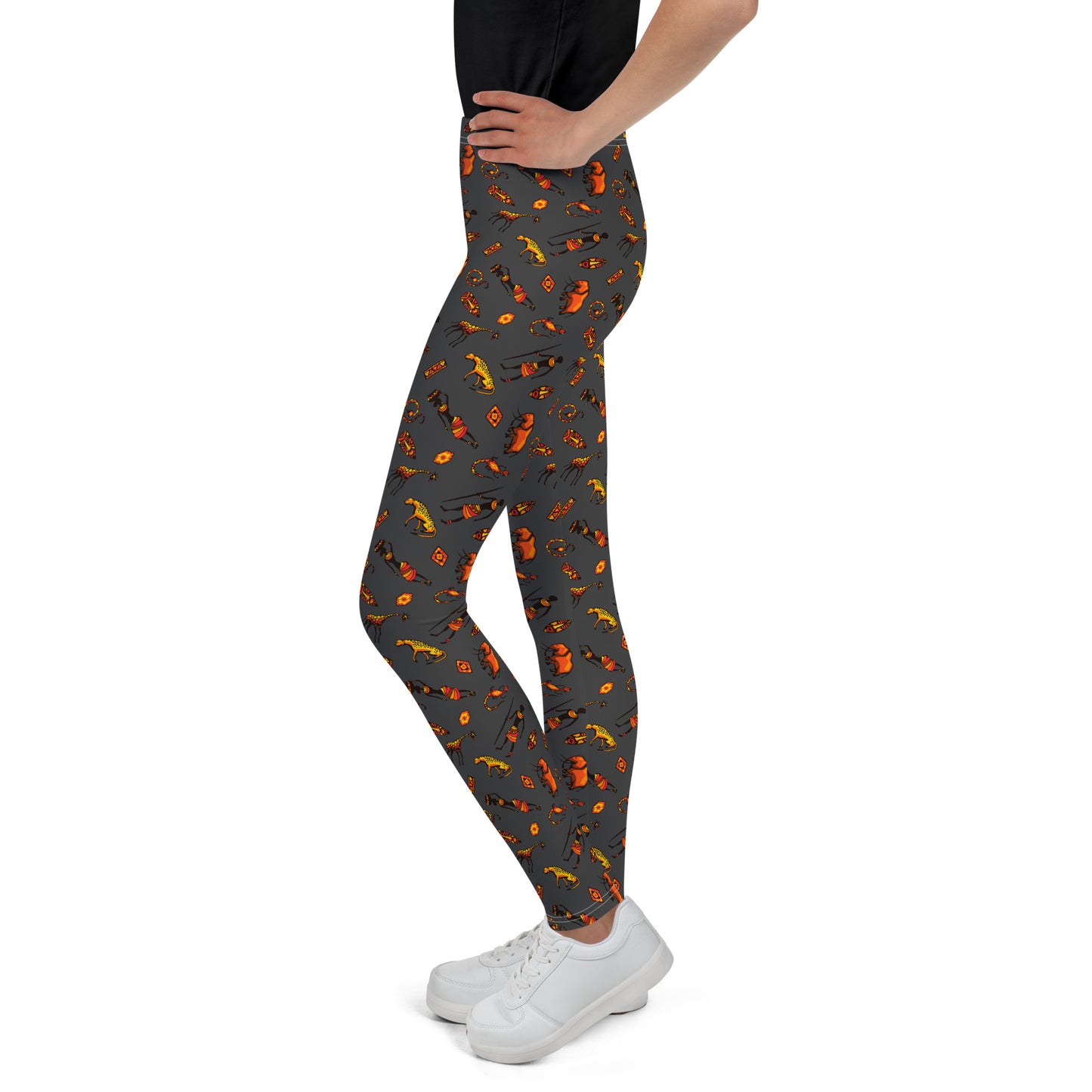 African Bushman & Wildlife Youth Leggings - Gray