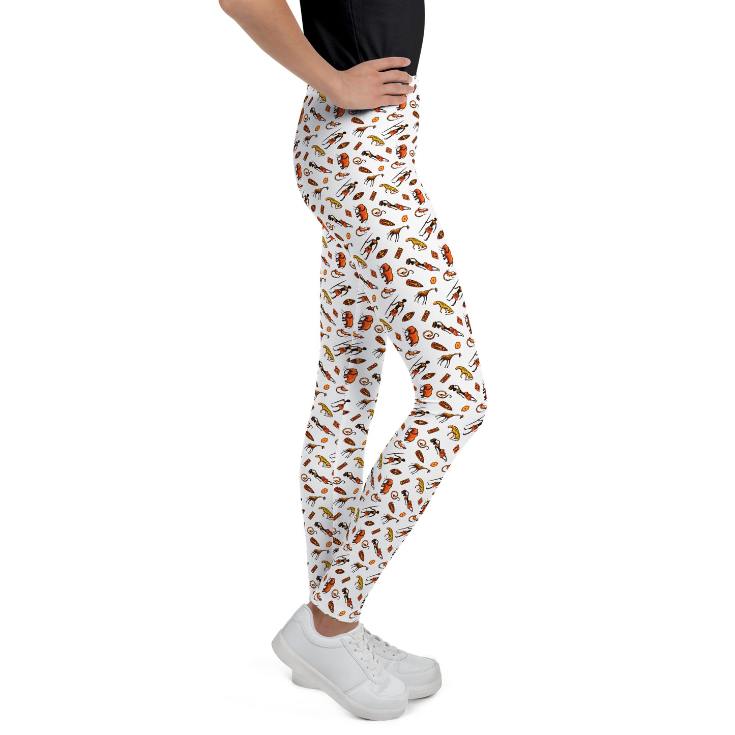 African Bushman & Wildlife Youth Leggings - White