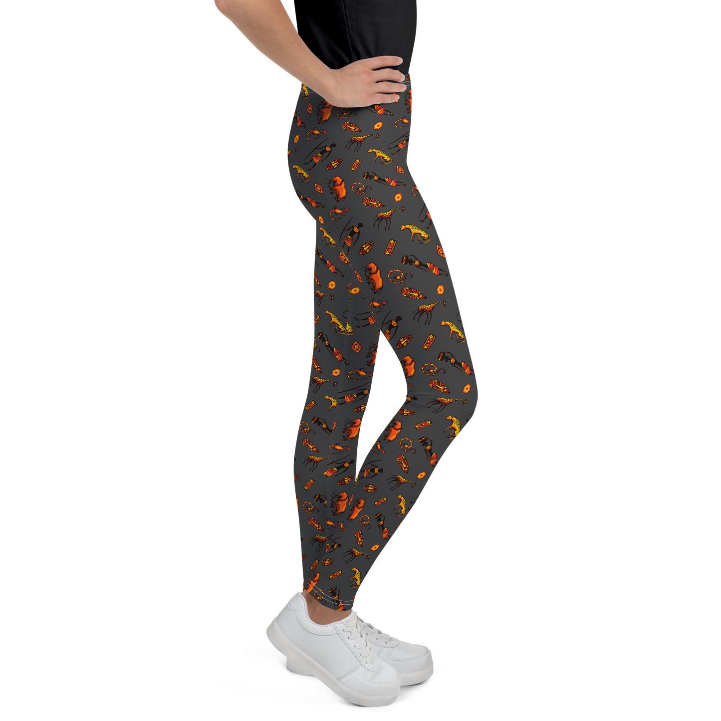 African Bushman & Wildlife Youth Leggings - Gray