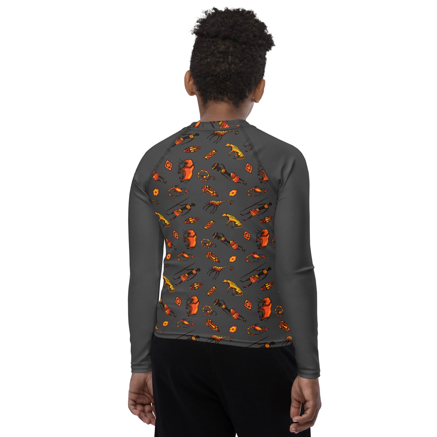 African Bushman & Wildlife Youth Rash Guard - Gray