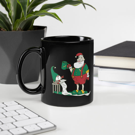 Grumpy Santa Bok Fan Christmas Black Glossy Mug