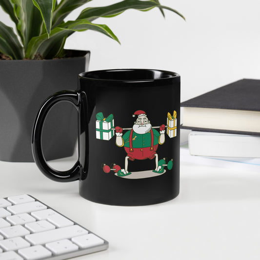 Santa Bok Fan Gym Rat Christmas Black Glossy Mug