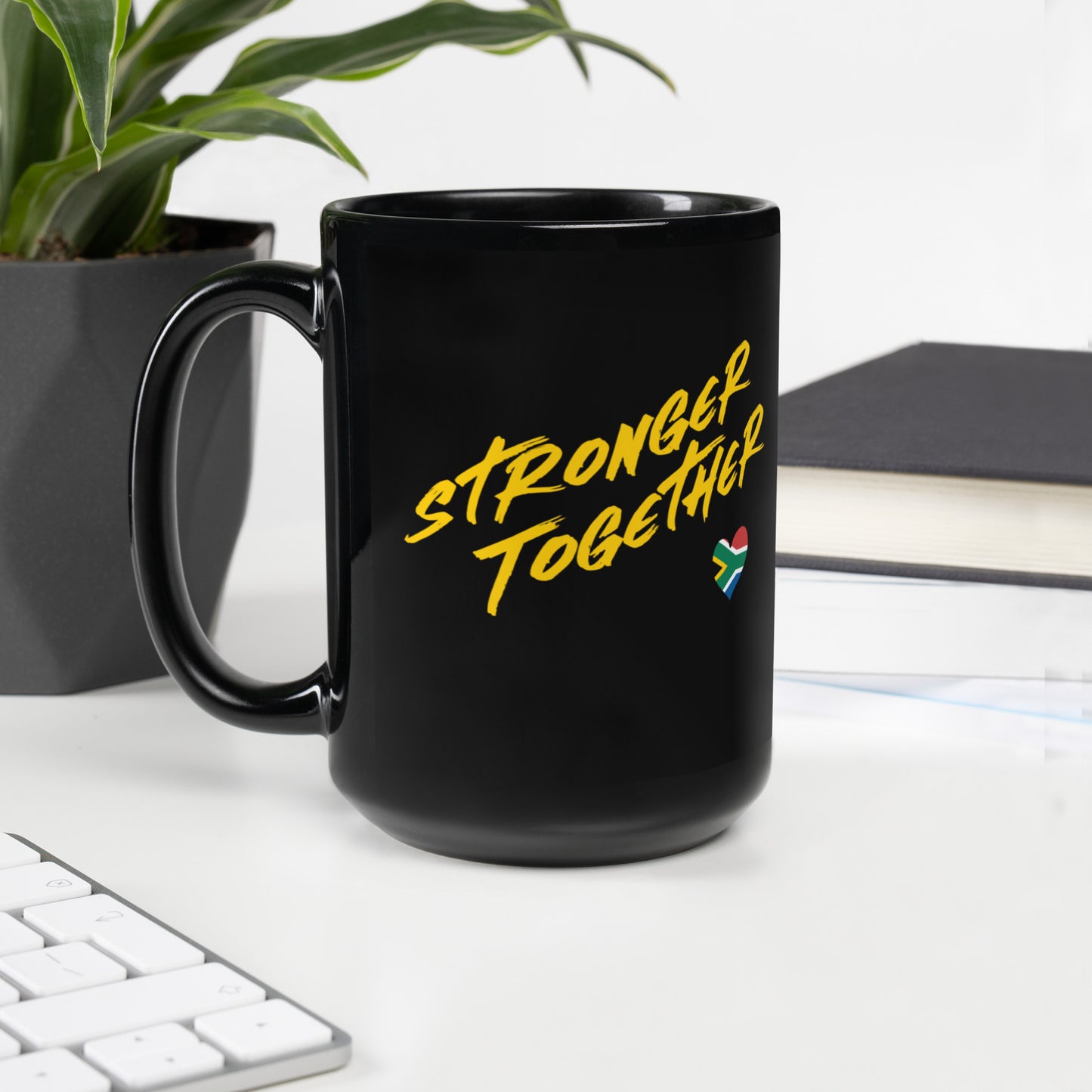 Stronger Together SA Black Glossy Mug