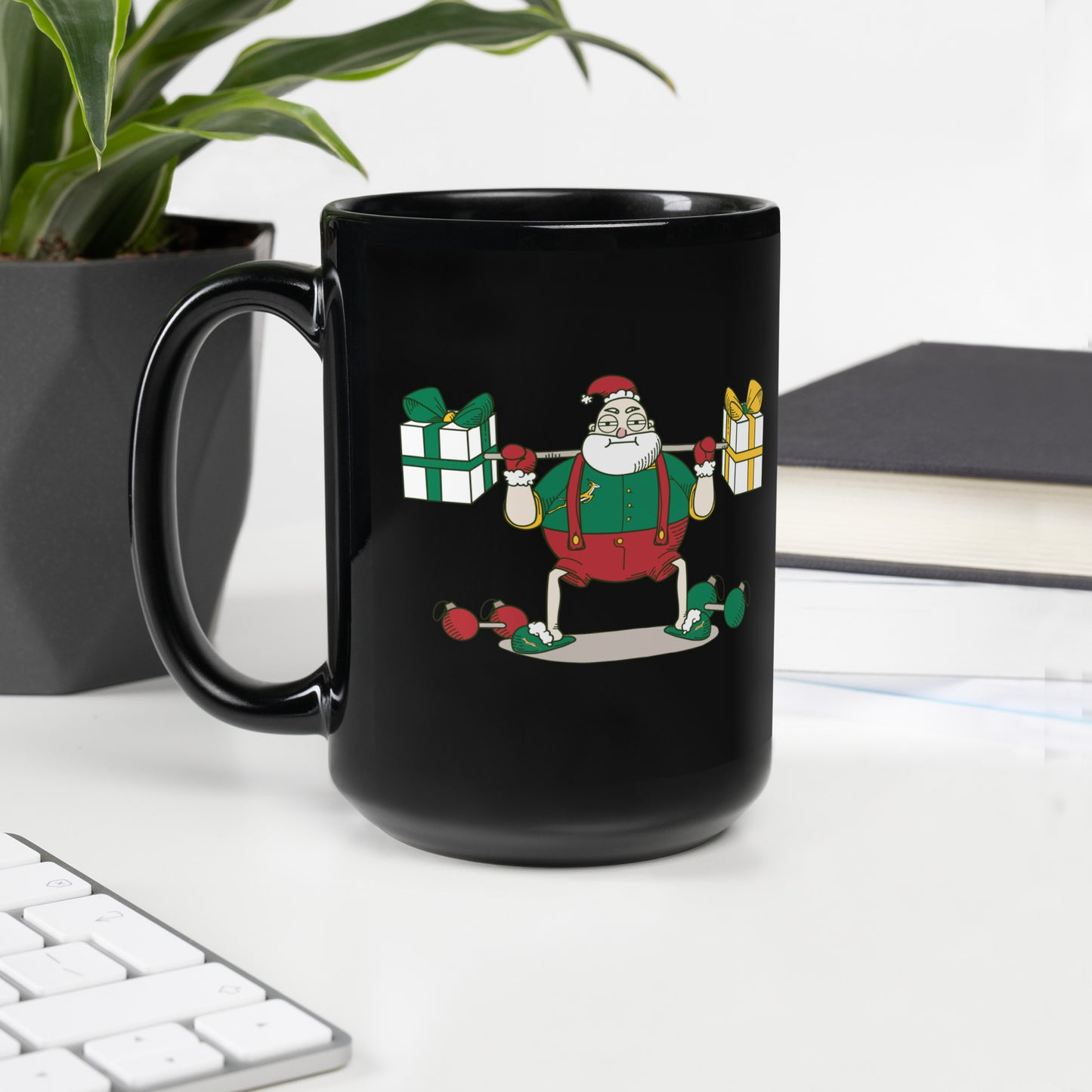 Santa Bok Fan Gym Rat Christmas Black Glossy Mug