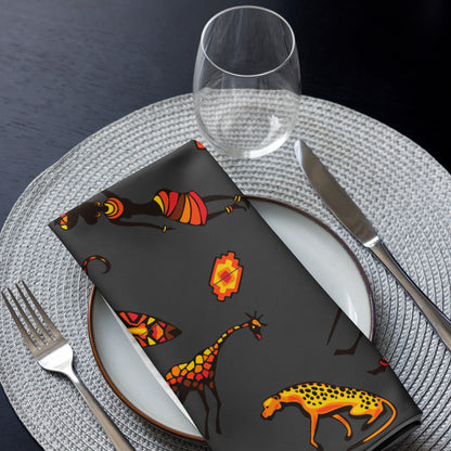 African Bushman & Wildlife Placemat Set + Table runner + Cloth napkin set [Gray]