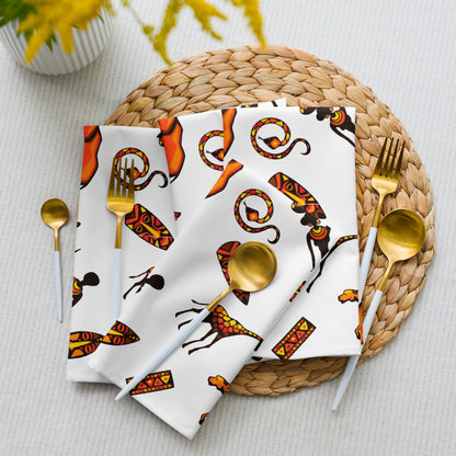 African Bushman & Wildlife Cloth napkin set - White