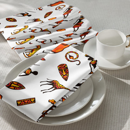 African Bushman & Wildlife Cloth napkin set - White