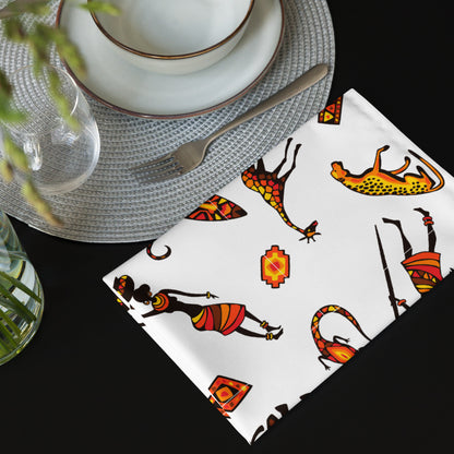 African Bushman & Wildlife Cloth napkin set - White