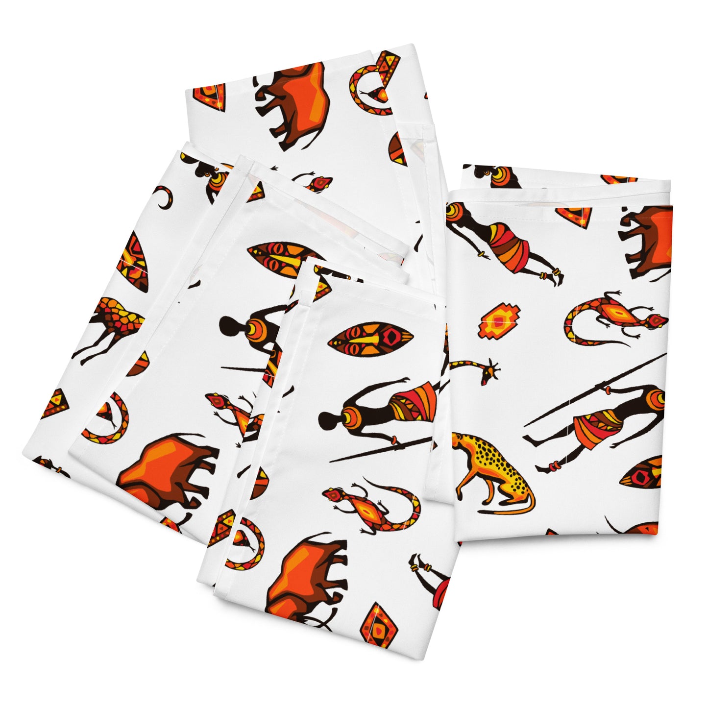 African Bushman & Wildlife Cloth napkin set - White