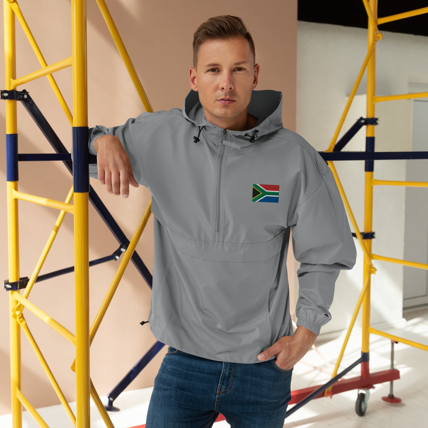 South African Flag Embroidered Champion Packable Jacket